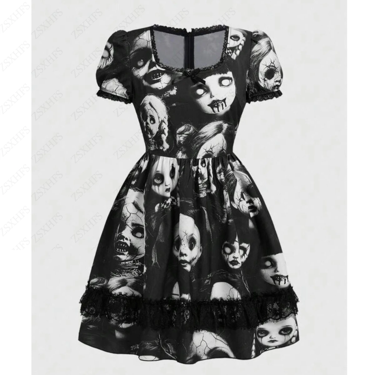 Dark Gothic Dresse Women Summer 2000s Clothes Vintage Sexy Streetwear Gyaru Black Lace Casual Korea Dresss Femme Aesthetic Dress