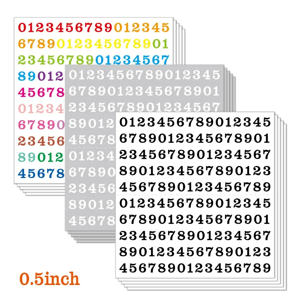 5Pcs/set 0.5 inch Multifunctional Number Sticker Vinyl Waterproof Black White Colorful DIY Sticker For Work Planner