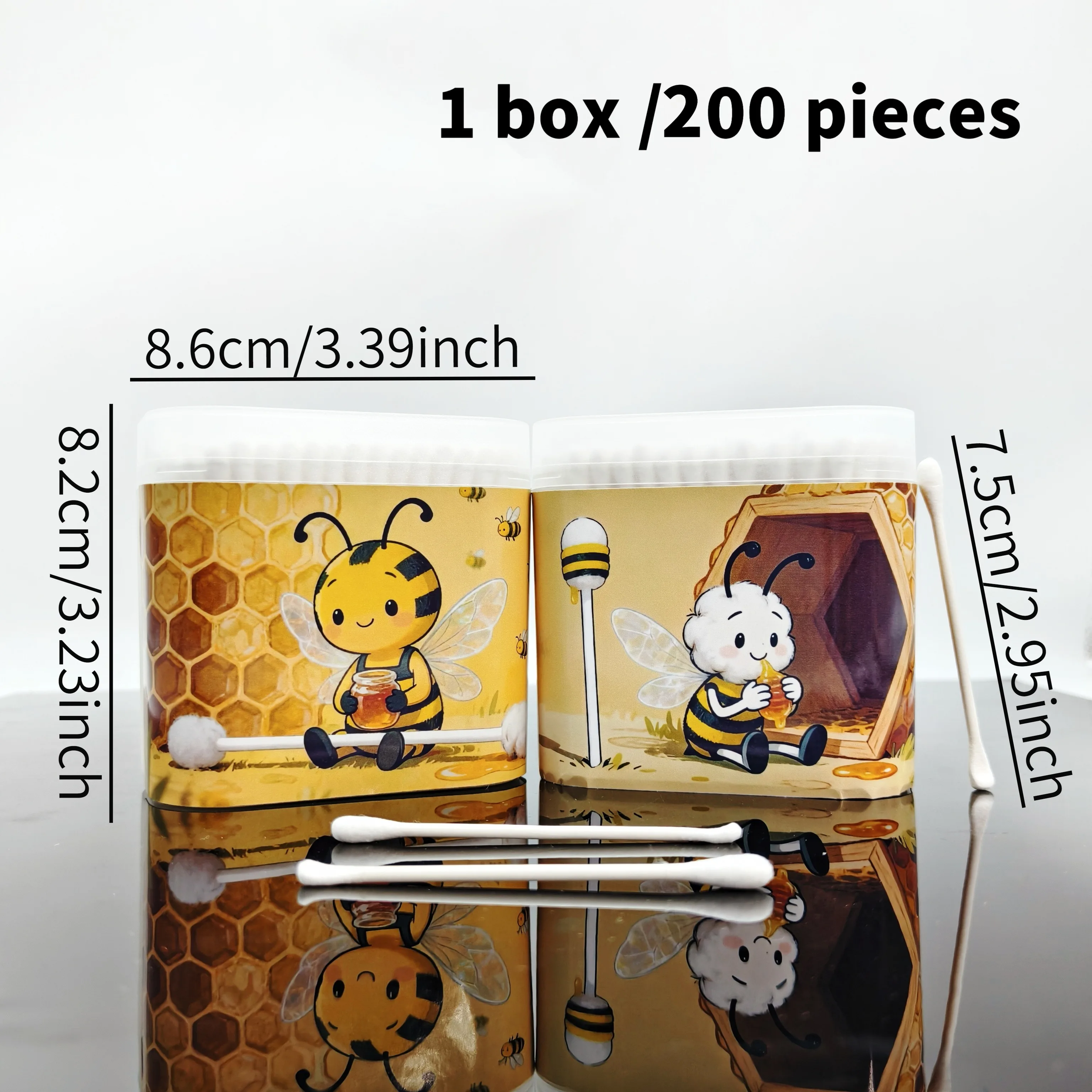 400PCS 귀여운 꿀벌 패턴 더블 헤드 면봉 스틱, 흰색 면봉, 성인용 면봉