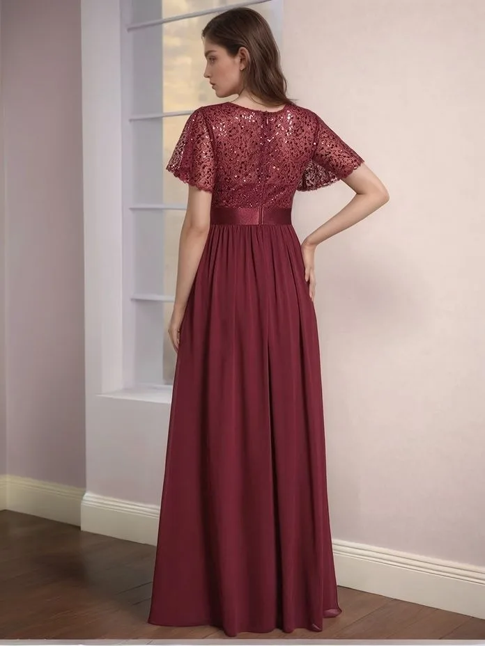 فساتين وصيفة العروس أنيقة برقبة دائرية للسيدات بأكمام طويلة على شكل بوق على شكل حرف a للحفلات من Vestidos De Fiesta #2