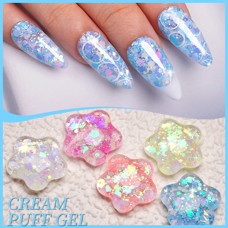 BOZLIN 5 ミリリットルクリームパフグリッタージェルネイルポリッシュプラチナシャイニングミネラルスパンコールソークオフ UV LED ジェルネイル半永久マニキュア