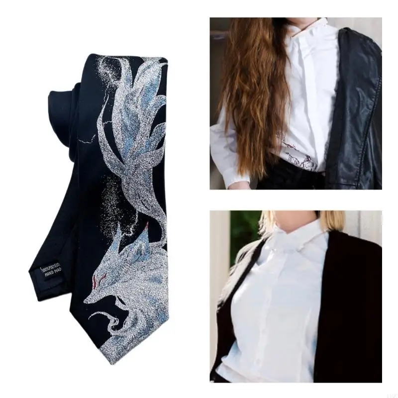 Creative Nine Tailed Foxes Pattern Neck Tie for Cosplay Party Anime Enthusiasts 