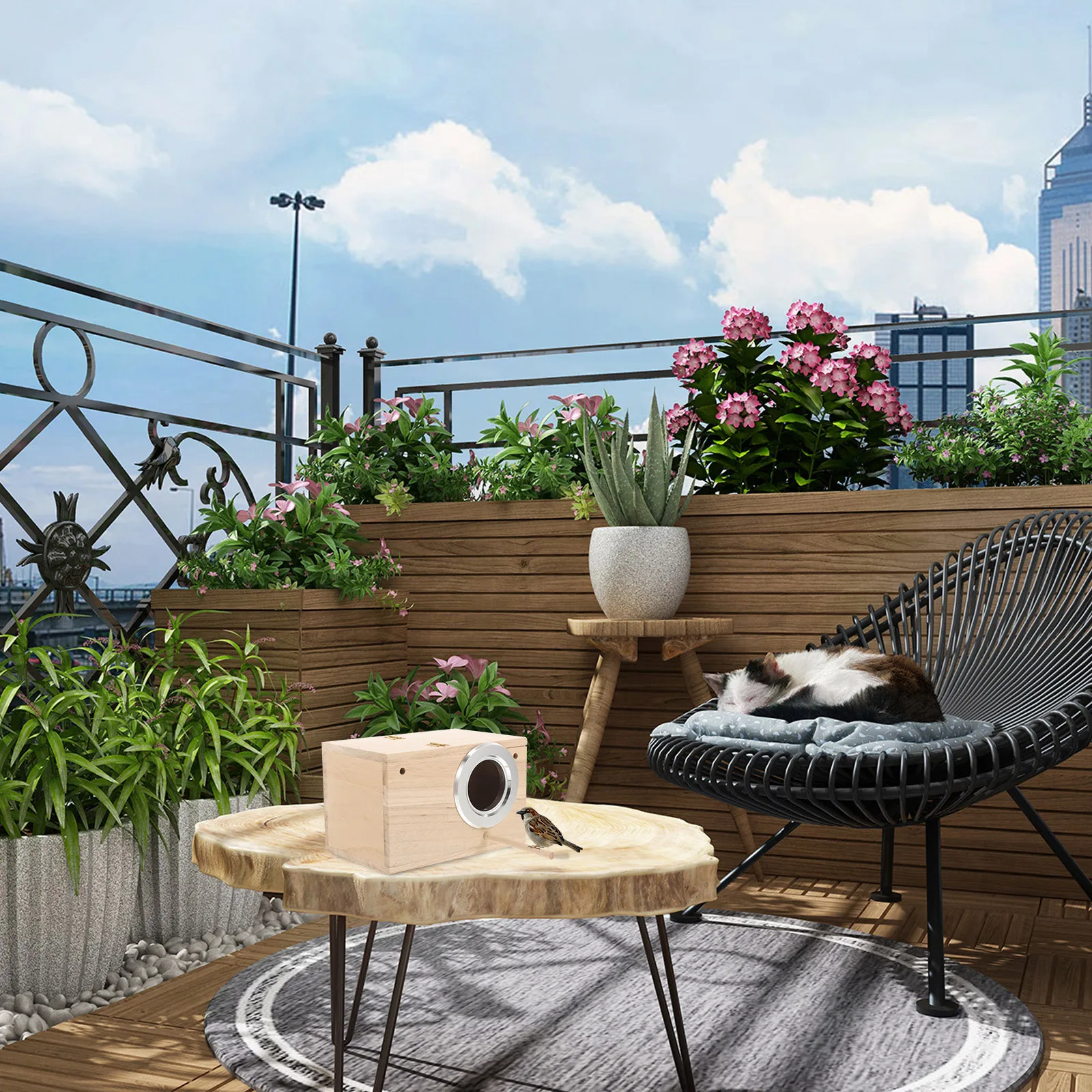 

Parrot Breeding Box Wooden Bird House Parakeet Nesting Box Easy Clean Smooth Touch Solid Structure Weatherproof