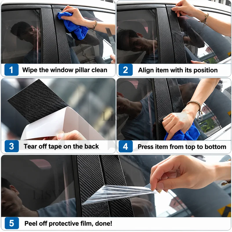 LISV Glossy Piano Black Car Door Window Center Column B C Pillar Post Panel Cover Trim Sticker For Hyundai Elantra Avante XD