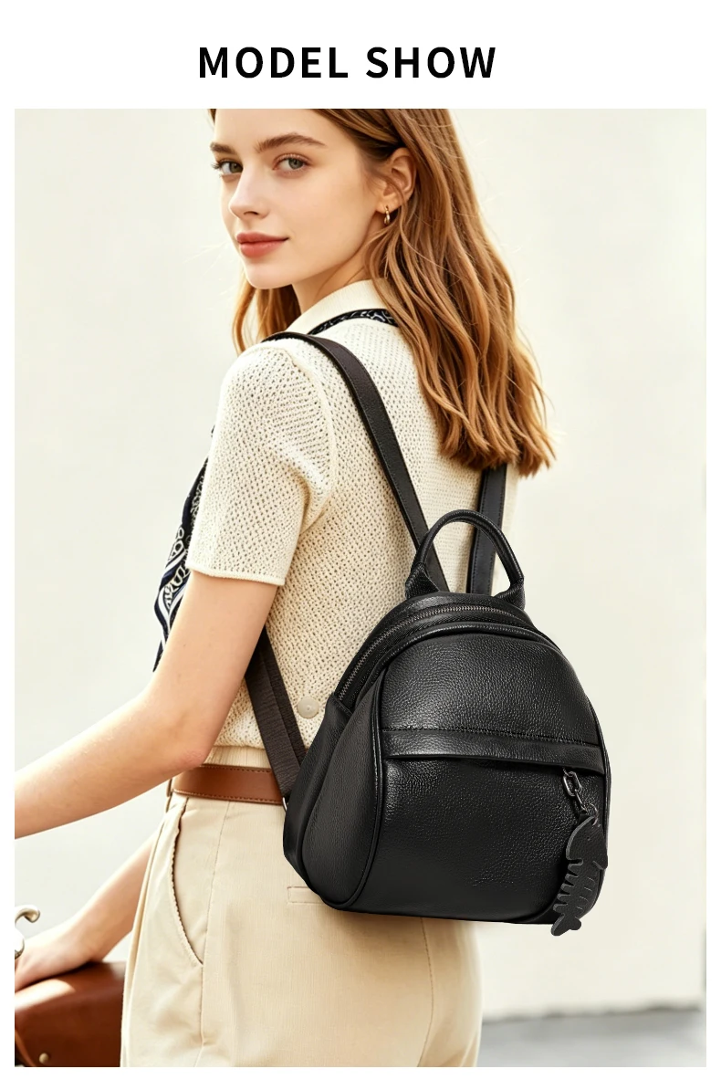 Mini-Rucksack aus genarbtem Leder für Damen, süßer kleiner Rucksack mit Fischgräten-Anhänger, lässiger Tagesrucksack für Damen, ideal für Arbeit und den täglichen Gebrauch – Detail 1