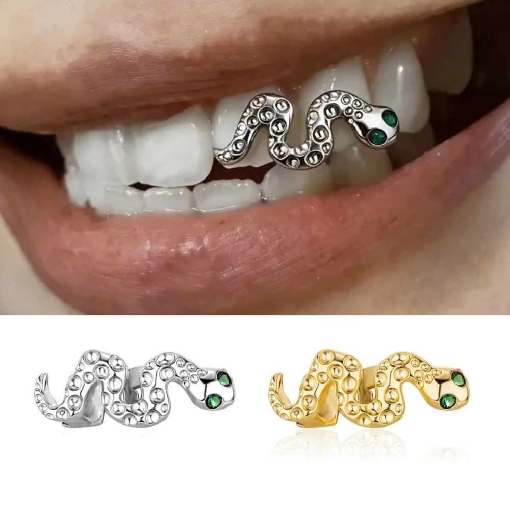

Green Eye Snake Design Anime Cosplay Tooth Grillz Bling Teeth Caps Joker Halloween DIY Dental Grills for Cosplay