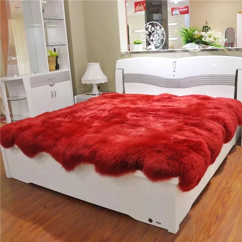 Large Size Sheepskin  Area Rug White Red Yellow Natural Fur Rug Fluffy Rugs for Living Room Bedroom Fuzzy Plush Soft Rug