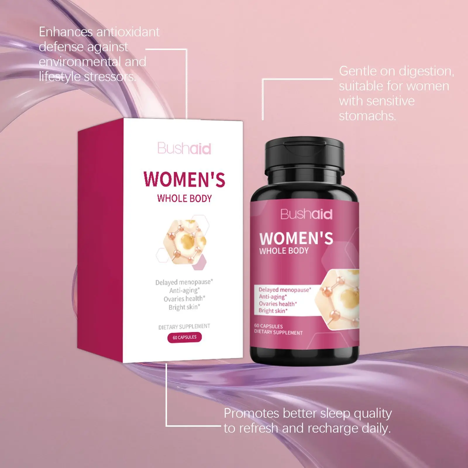 Women Wellness Support Capsules, Natural Hormone Balance Supplement, Antioxidant Youth Vitality Support Female Inner Health Care