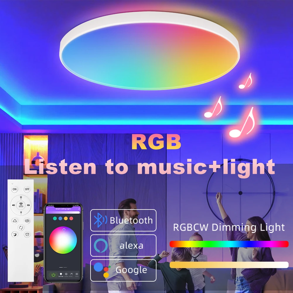 RGB Smart LED Ceiling Lamp 24W 220V Circular Ambient Lamp LED Interior Home Decorative Light Bluetooth Ceiling Lamp Living Room
