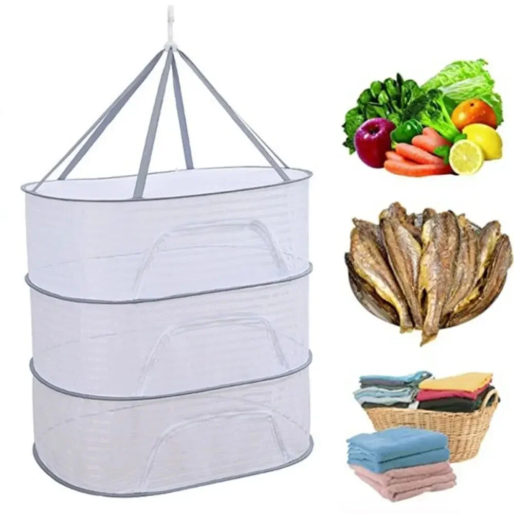 1-4 Layers Clothes Drying Nets Foldable Food Drying Net Dry Goods Fruit Vegetable Fish Dry Rack Clothes Doll Hanging Dryer