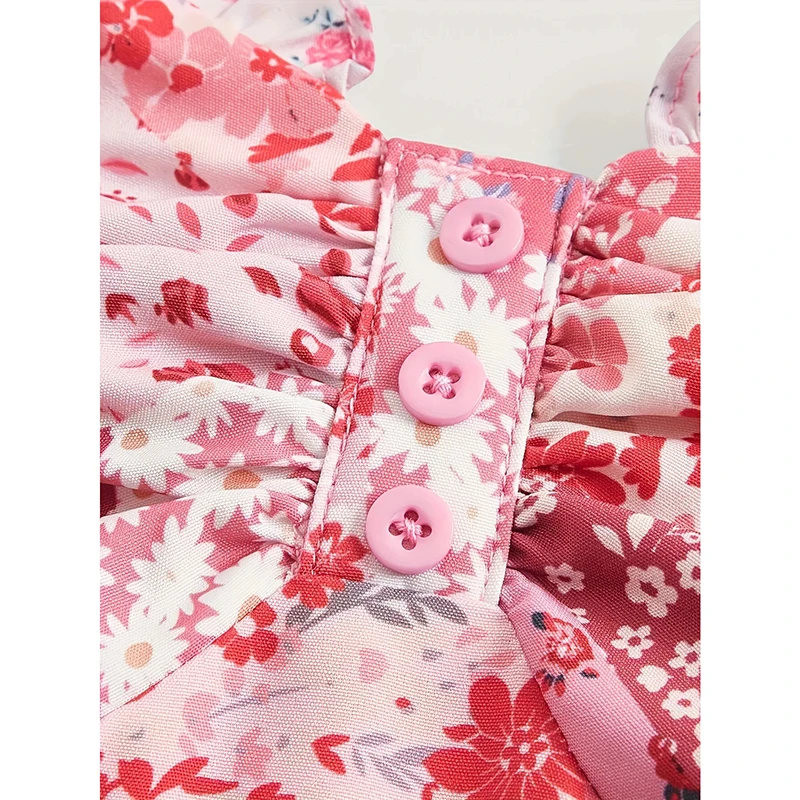 Women Spaghetti Floral Print Tiered Tie Slim Fit Short Dresses Summer Sleeveless Ruffle Smocked Mini Dress