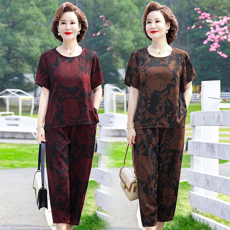 

Летний прохладный женский комплект: футболка + брюки, комплект из двух предметов, 2026, футболка с эластичной талией, новая модная коллекция, большие размеры, для дома и сада, люкс