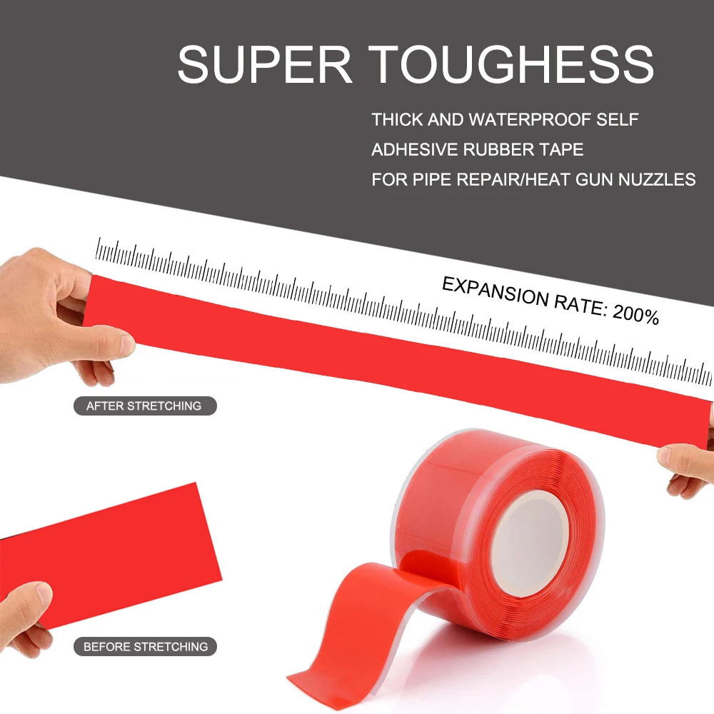 300cm Heat Resist Self-Fusing Silicone Tape Heat Gun Heat Preservation Tape Electrical Insulation Repair Tape Car Wrap Accessory