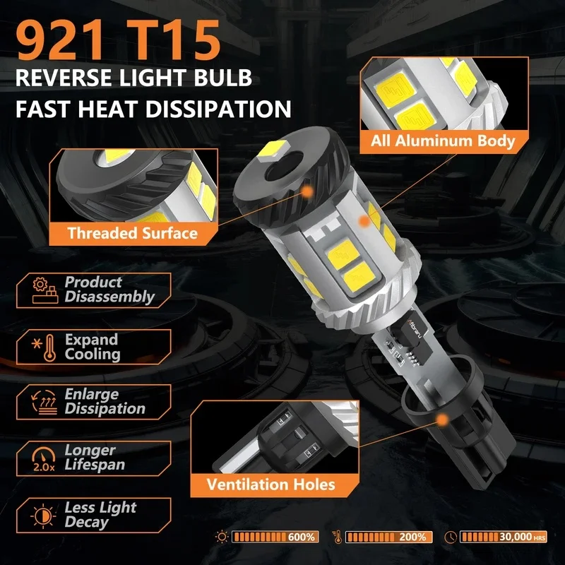Bullvision T15 LED Lamp Light W16W LED Canbus No Error 12V 3030 SMD 912 921 Bulb Car Backup Reverse Light Auto Lamp 6000K White