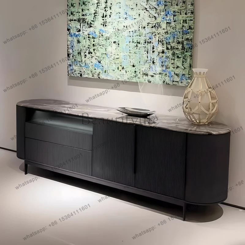 

Italian solid wood dining side cabinet large flat-floor villa living room storage foyer cabinet simple and modern