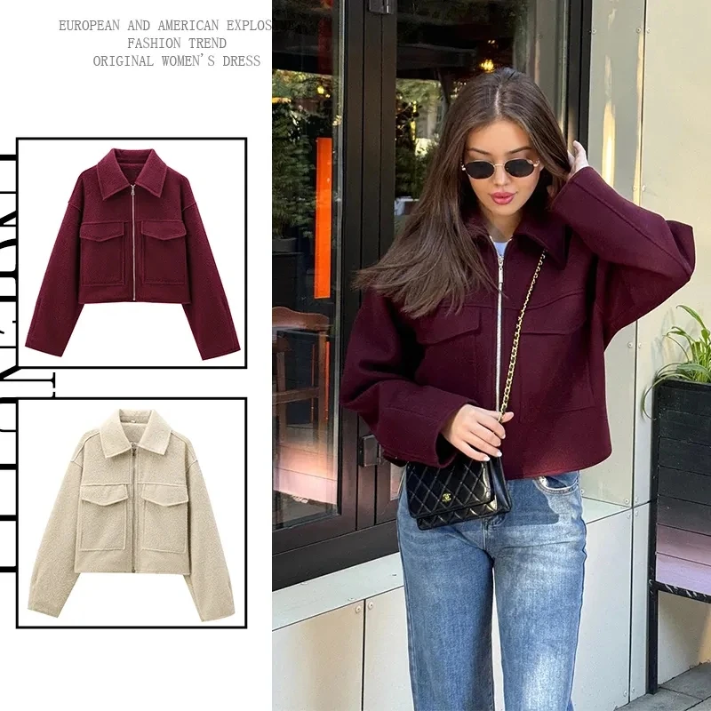 2025 Spring Autumn New European American Women's Fashion Short Jacket Casual Loose Solid Coat Female Zipper Cold proof Outwear
