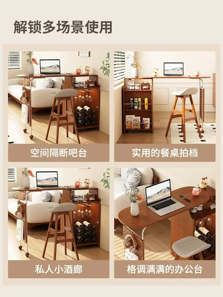 Home living room antique retractable retro storage locker integrated bar counter