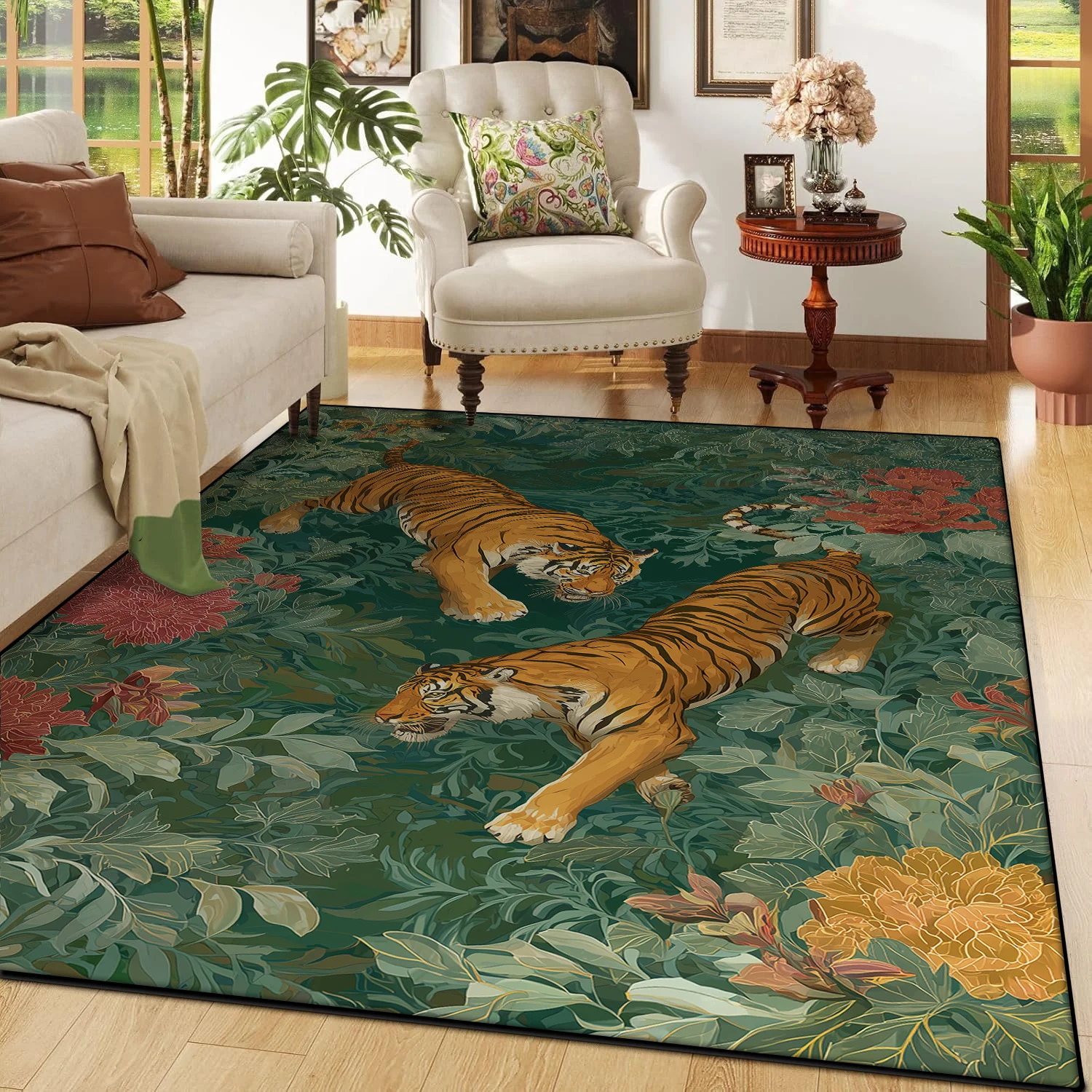 Chinese Style Retro Tiger Pattern Living Room Carpet Oriental Classical Decoration Lounge Sofa Rug Bedroom Non-slip Washable Mat view 3