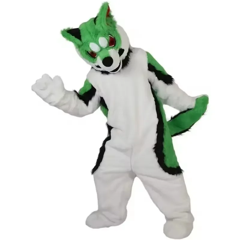 

Green White Dog Husky Fursuit Mascot Costume Cartoon Character Outfits AdultsChristmas Carnival Birthday Party Outdoor Outfit