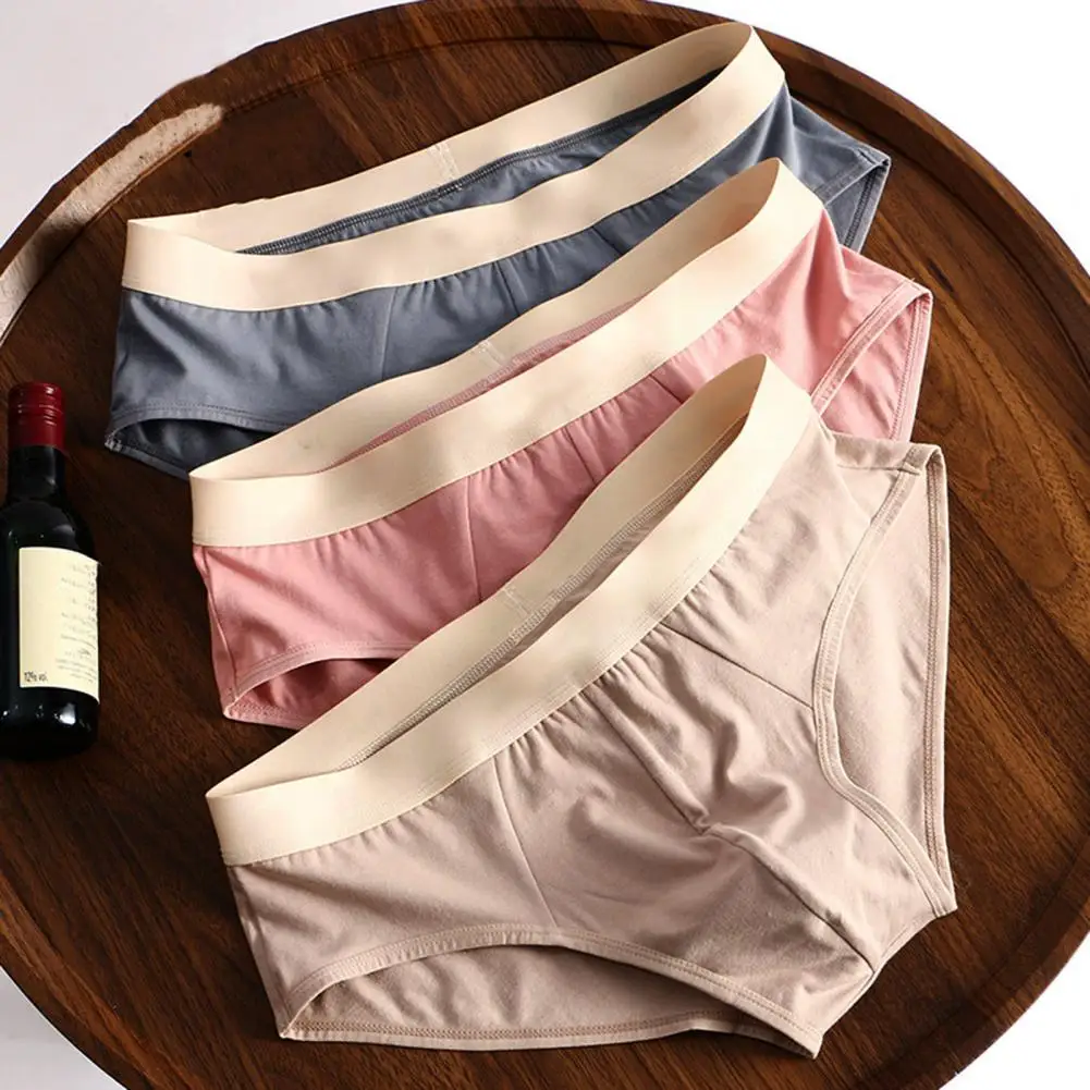 Breathable Cotton Briefs Men Briefs Mid Waist Elastic Soft Breathable Anti-septic U Convex Letter Print Contrast Color Casual Me