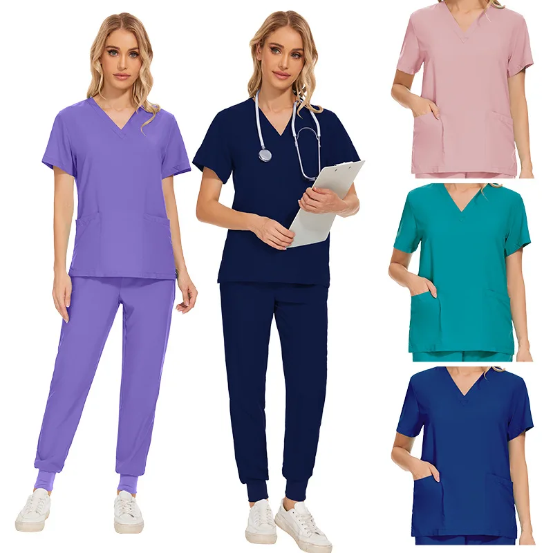 

Multi colored neutral short sleeved pharmacy nurse uniform, hospital doctor work uniform, oral and dental surgery uniform, medic