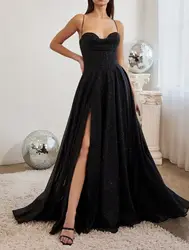 Glitters Evening Dresses Sequined Bling A Lint Spaghetti Strap Sweetheart Long Pleats Formal Party Prom Gowns Women