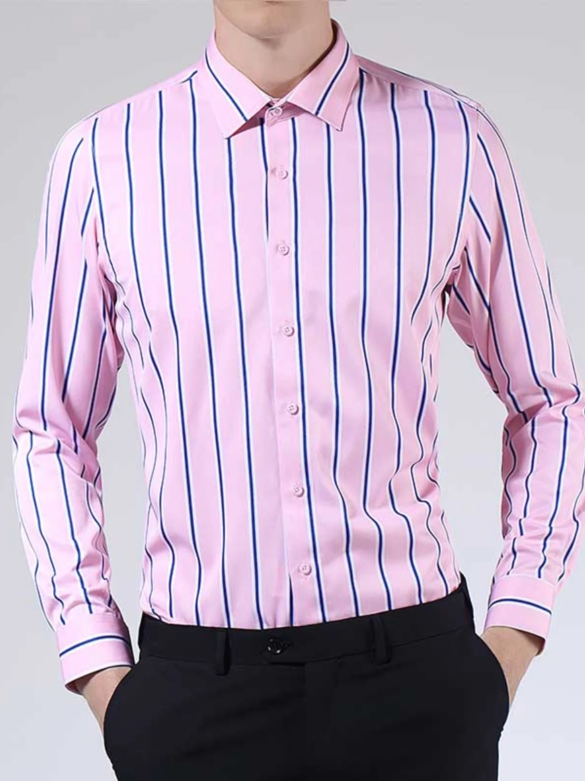 

Summer Men's Long Sve Slim Fit Striped irt Ice Silk Anti-Wrinkle Sl Smooth Chiffon Faion plus Size Button up irt