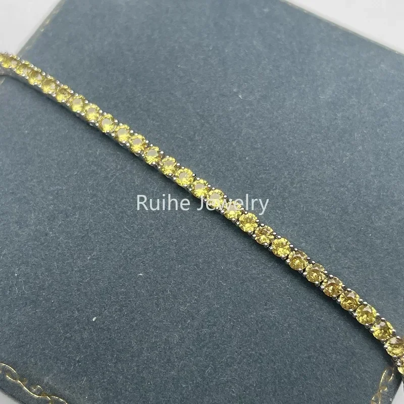 Ruihe New Custom Design 18K White Gold 17cm Bracelet 2.5mm Natural Yellow Sapphire Fashion Jewwelry for Party Couple Gifts