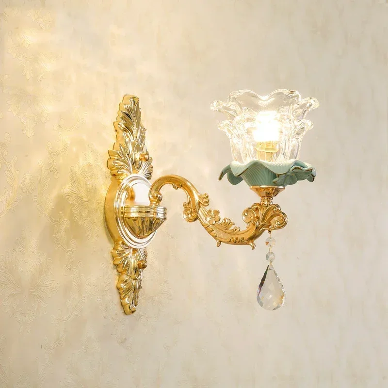 

E14 European-Style Ceramic Retro Crystal Chandelier for Living Room Bedroom Villa Duplex Floor Atmospheric Model