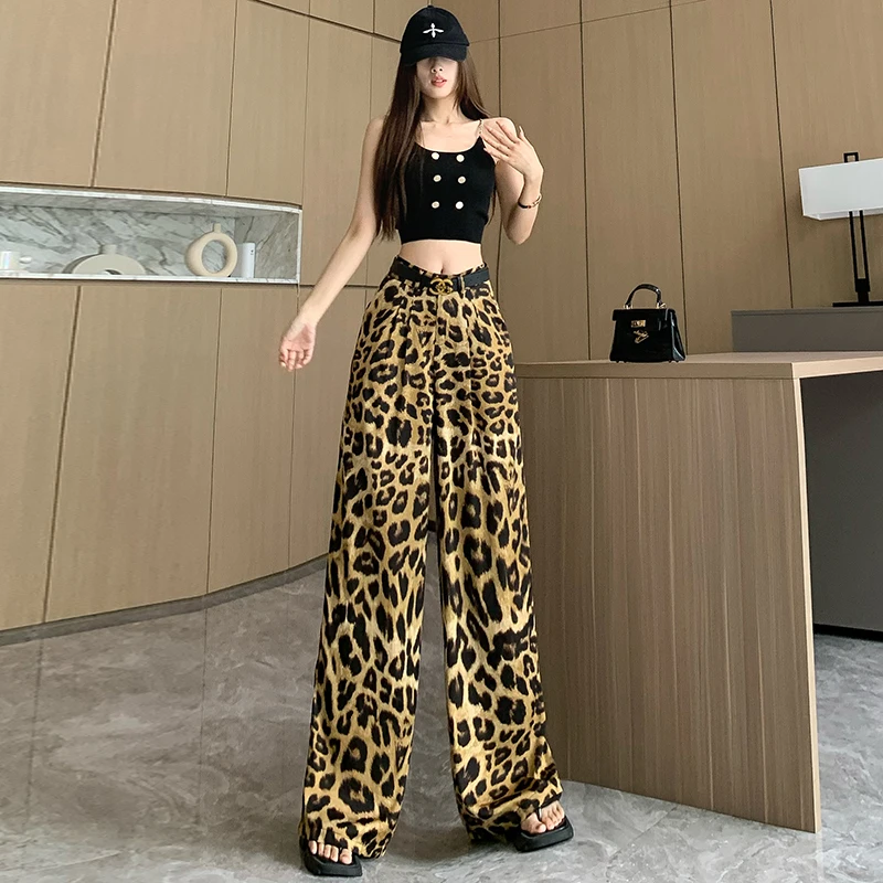 

Leopard Print Pants For Women High Waist Wide Pants Summer Vintage Casual Trousers Woman Y2K Full Length Straight Pants