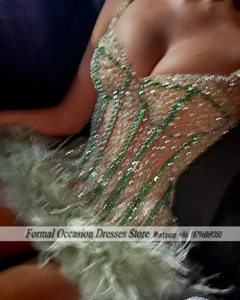 Luxury Silver Birthday Dresses Beading Feathers Party Outfits Short Minii Graduation Dress Homecoming Gowns  Customized