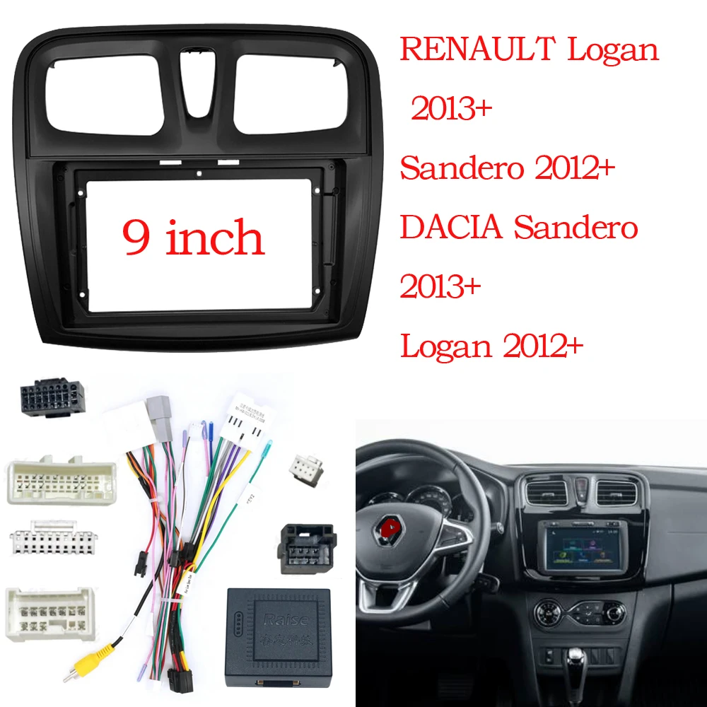 9 Inch 2 Din Car Radio DVD Audio Dashboard Panel Frame Dash Trim Kits Fascia For DACIA Sandero Symbol Stepway 2012+