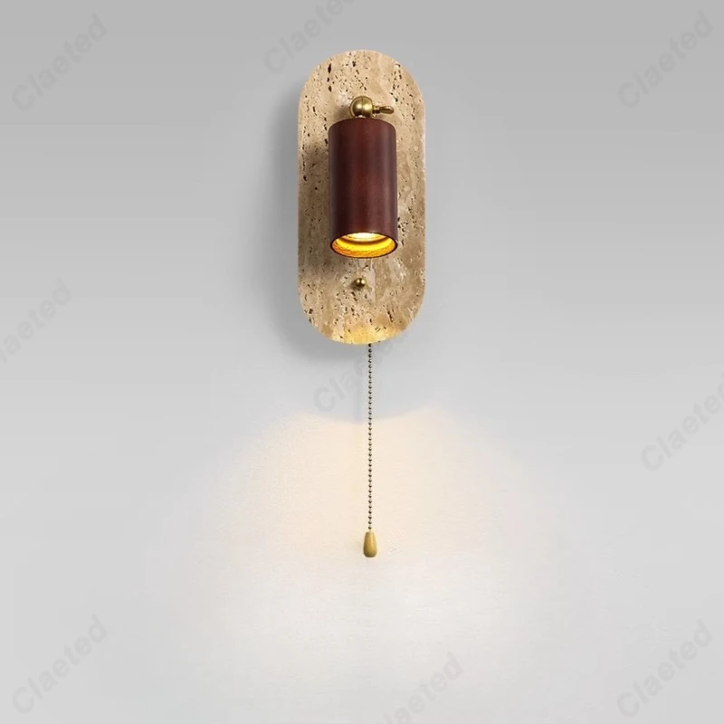 

Retro Yellow Cave Stone Bedroom Bedside Reading Wall Lamp Walnut Color Adjustable Angle Living Room Corridor Lighting Lamps