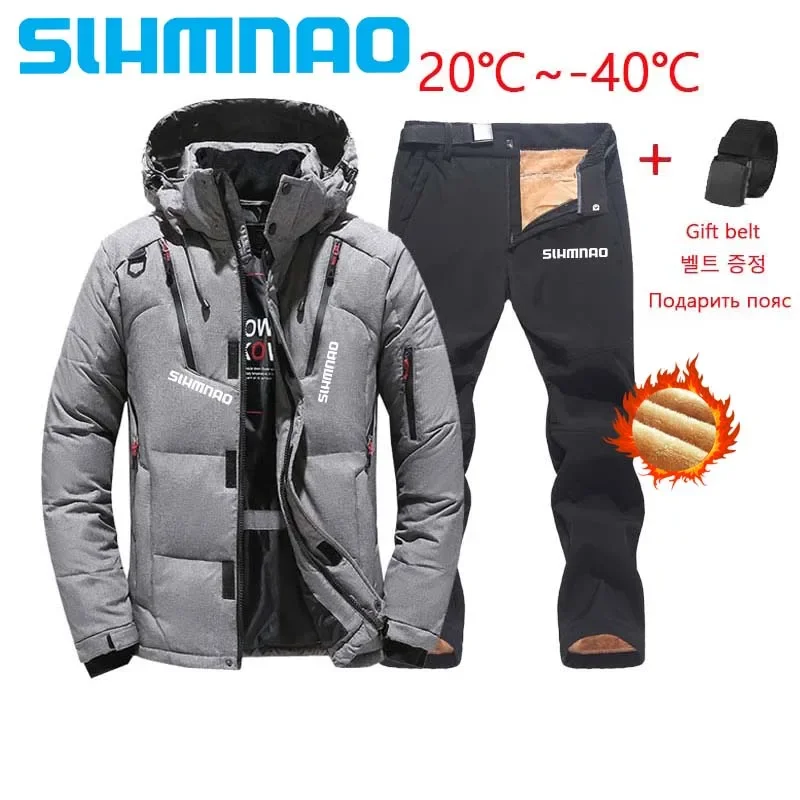 Winter Outdoor Thick Hooded White Goose Down Fishing Jacket for Men, Hiking, Hiking, Cycling, Fishing, Cold Proof and Warm