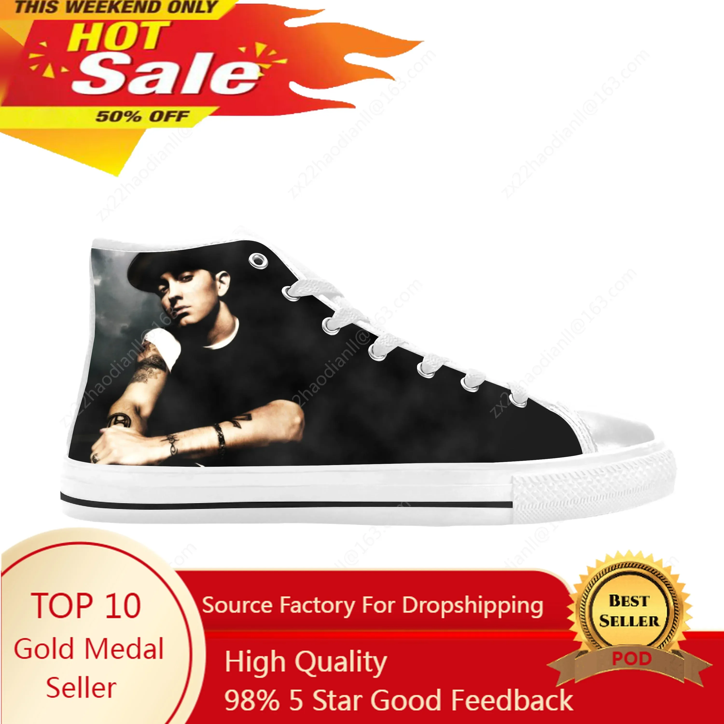 Hip Hop Rapper Rap Singer Music Eminem Rock Funny Casual Cloth Shoes High Top Comfortable Breathable 3D Print Men Women Sneakers