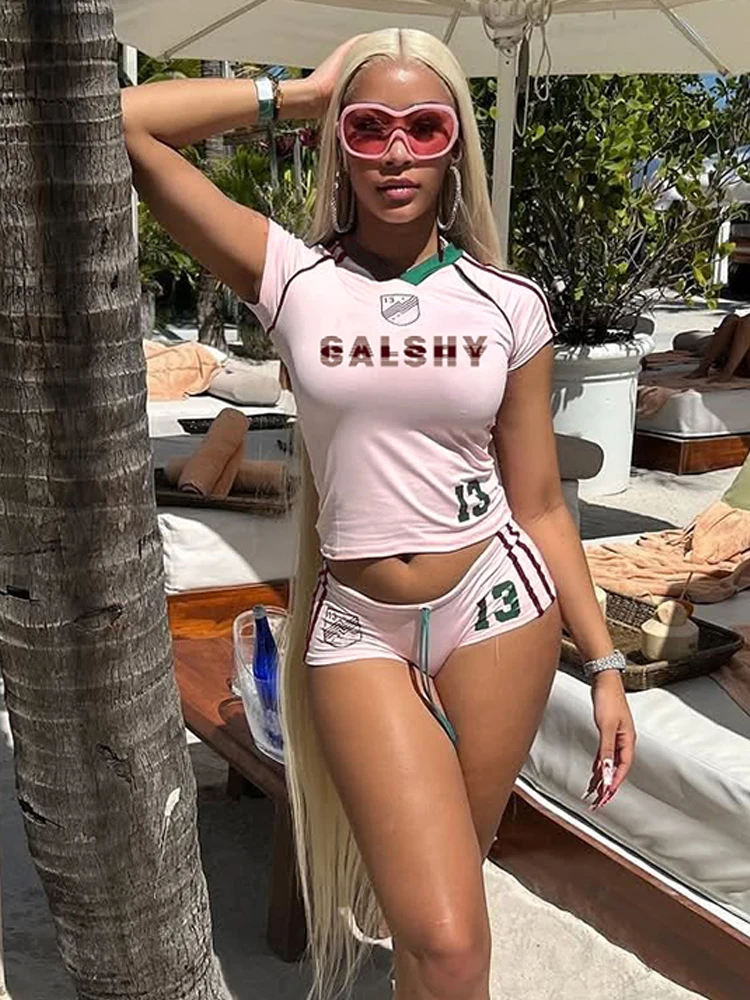 

Комплект из 2 предметов с буквенным принтом, женский спортивный костюм с круглым вырезом, базовый спортивный укороченный топ + шорты, повседневная уличная одежда, одинаковый костюм