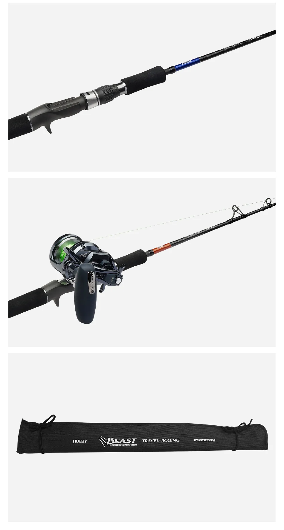 NOEBY 3-teilige Beast Travel Jigging-Angelrute, 1,83 m, Spinning, konventionell, Fuji Toray Big Game Offshore Jigging-Angelrute – Detail 15