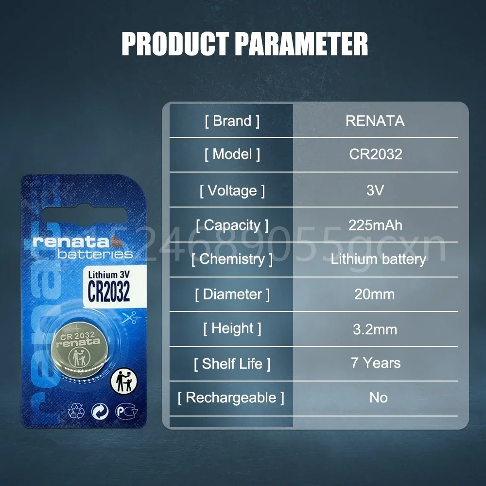 RENATA 3V CR2032 CR 2032 Lithium Battery Button Coin Cell For Toy Car Remote Control Calculator Watch Clock Swiss Made