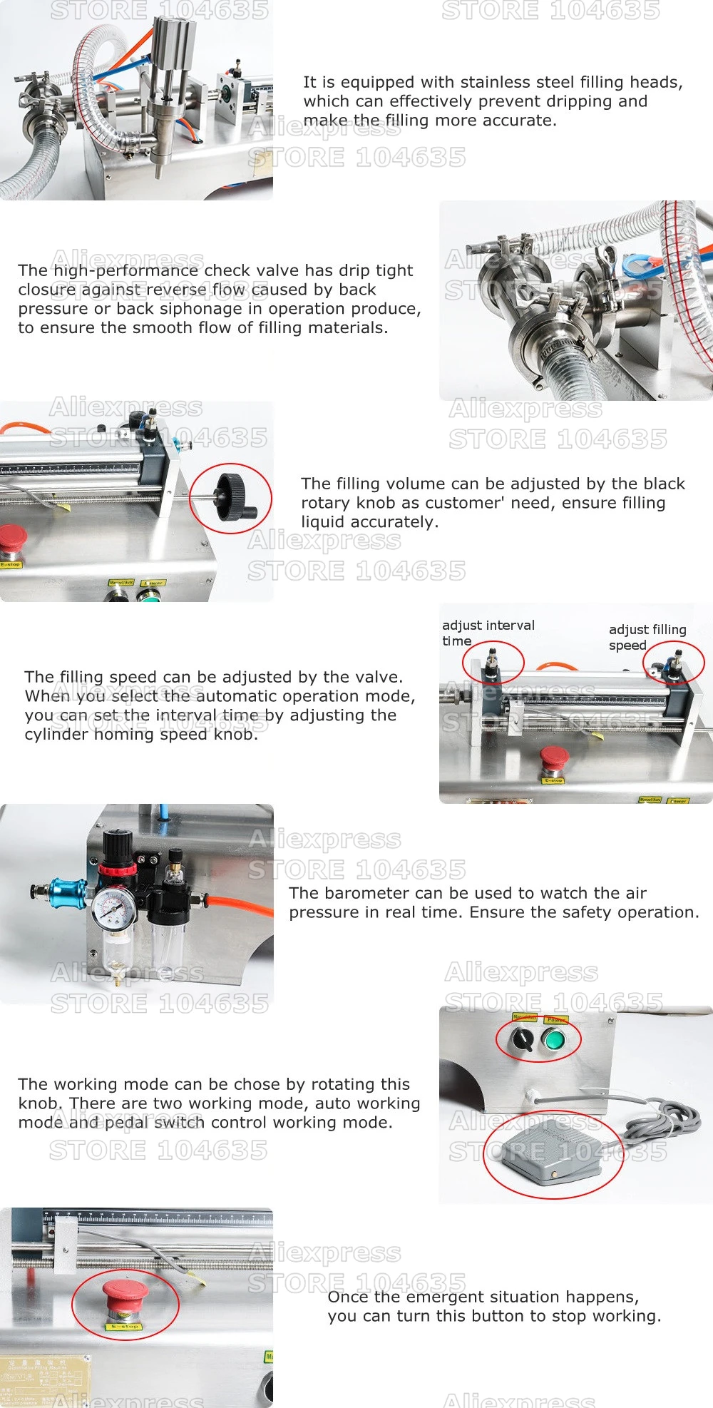 Stainless Steel Liquid Filling Machine Pneumatic Piston Bottle Filler Machine Single Head Food Pharmaceutical Cosmetic 10-100ml