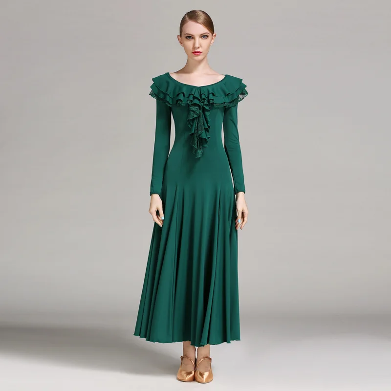 تخصيص لوتس ليف الدانتيل طوق فستان الرقص الحديث ممارسة طويلة كبيرة سوينغ تنورة الوطنية القياسية فستان رقص الملابس