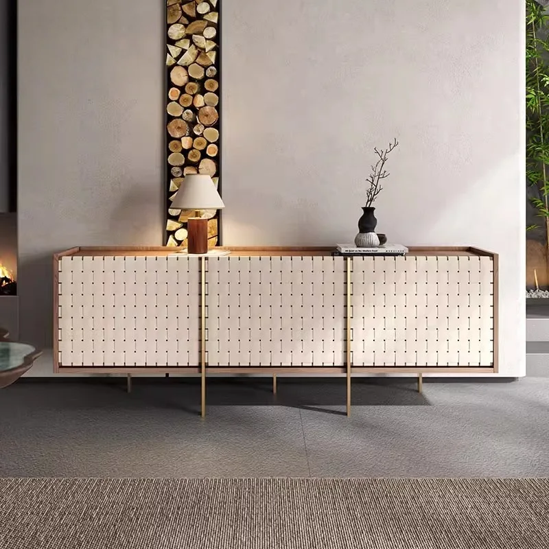 

Nordic light luxury walnut dining side cabinet locker modern simple entrance cabinet villa living room decoration cabinet storag