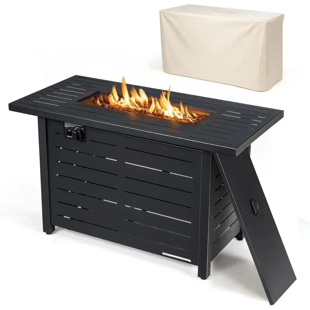 

Уличный газовый стол-кострище на пропане, 60 000 BTU, 42 дюйма, квадратный, со стальным каркасом, электрическим поджигом, лавовыми камнями и крышкой, для патио