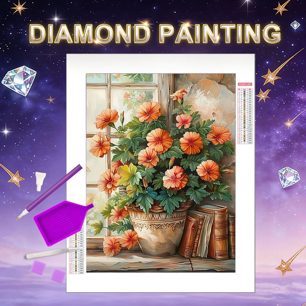 HUACAN Diamant-Mosaik Rosenblüte Komplettset Diamantmalerei Fenster Blumenkunst Handwerk Heimdekoration Moderne Kunsthandwerkskunst
