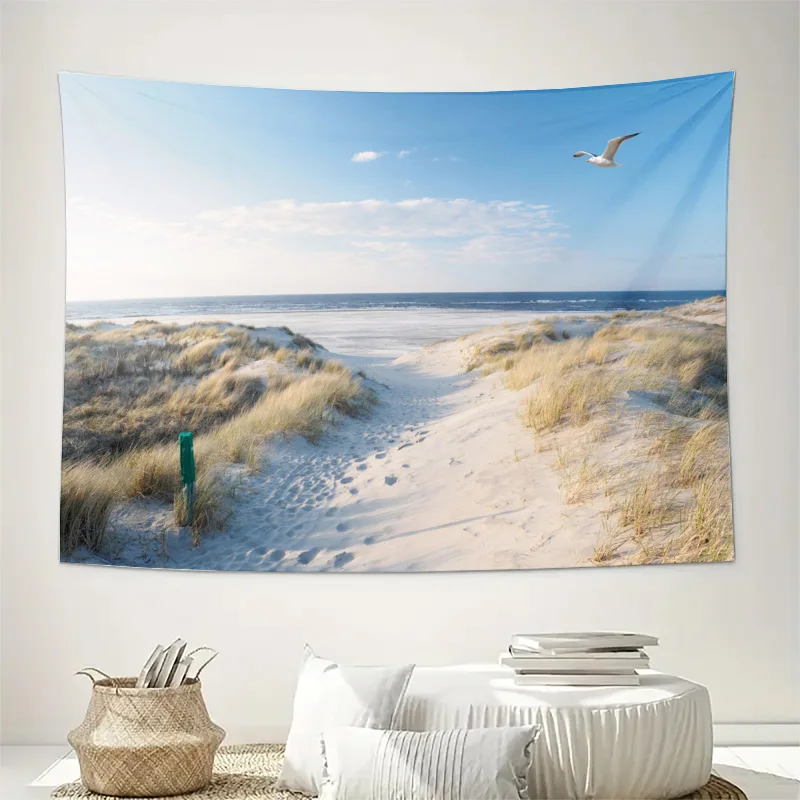 Large Beach Dunes Coastal Ocean Landscape Tapestry Wall Art Hanging Boho Boho Decor Summer Nautical Abstract Ocean Print