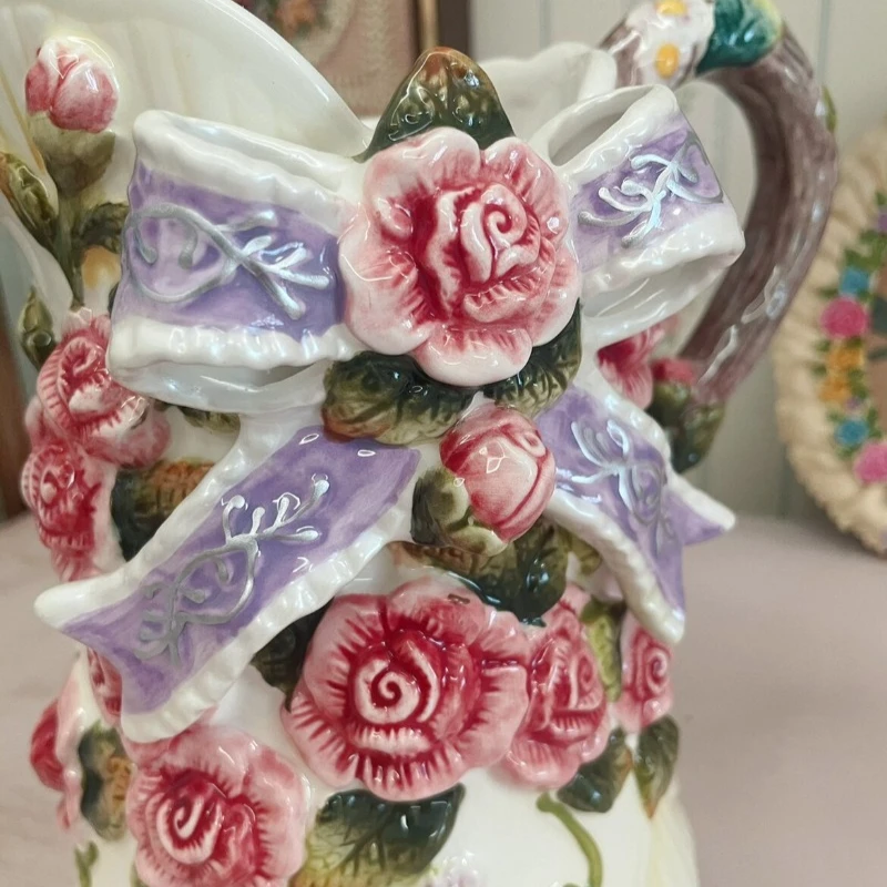 Vintage Vases Underglaze Color Rose Ribbon Ceramic Vase Home Living Room Decoration Jarrones Jarrones Gift Desk Decorations