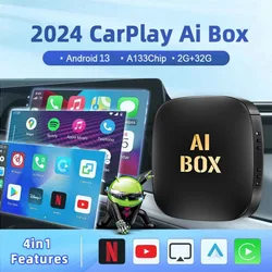 Caixa sem fio do carro AI, Android 13, Auto CarPlay, Smart TV Box, Suporte Youtube, Netflix, Acessórios para carro, Loja de reprodução embutida