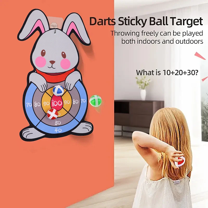 مجموعة لوحة رمي السهام اللزجة على شكل أرنب لطيف، مناسبة لألعاب الرمي التفاعلية الداخلية/الخارجية، بما في ذلك 3 كرات وخطافات