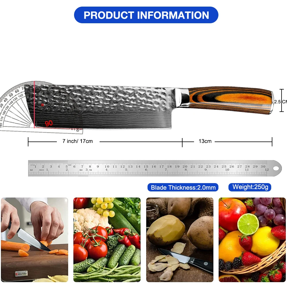 XITUO Cleaver Knife Kitchen Chef 440c Japanese Vegetable Meat Slice Knife Nakiri Chef Kitchen Utility Color Wood Handle New Gift