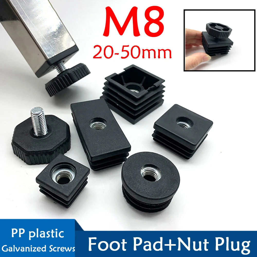 Tapones de tubo  plástico cuadrados/redondos M8, almohadilla  pie  tornillo ajustable  39mm  diámetro, tapas  extrem