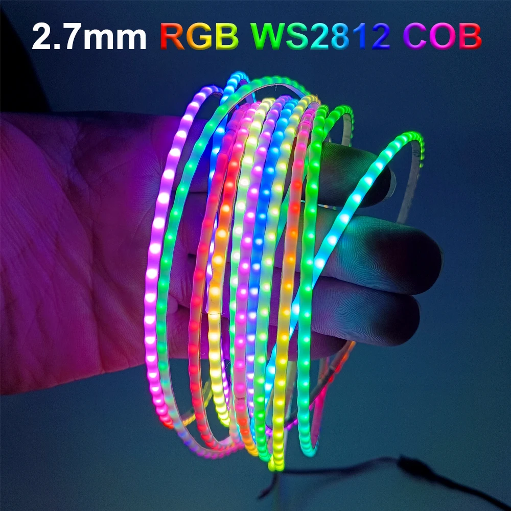 5Meters/Roll 2.7mm COB LED Strip Ultra Narrow Individually Addressable Flexible WS2812B RGBIC Colorful Pixel Light 160Leds/M 5V